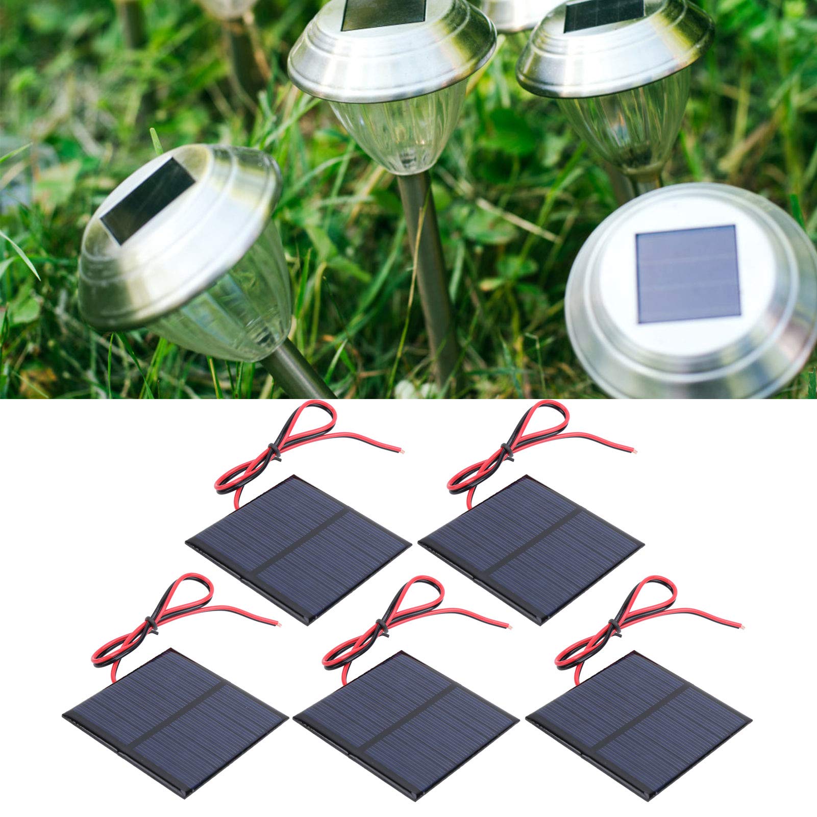 5Pcs DC 5.5V 0.6W Small Solar Module 65 x 65mm Solar Battery Panel with 30cm Cable