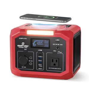eastvolt portable power station 350w (500w surge), 299.5wh/83200mah lithium-ion battery with 110v ac outlet, solar generator for emergencies home and outdoor camping