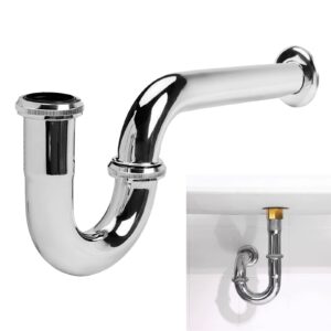 jeapha stainless steel p-trap - 1 1/4 inch bathroom basin sink waste trap with reducing washer, chrome finish, silver