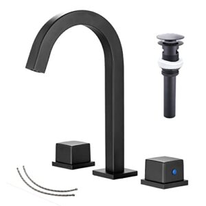 ggstudy matte black widespread bathroom faucet 2 handles 3 holes 8 inch widespread bathroom sink faucet black matching with pop up drain