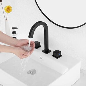 GGStudy Matte Black Widespread Bathroom Faucet 2 Handles 3 Holes 8 inch Widespread Bathroom Sink Faucet Black Matching with Pop Up Drain