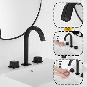 GGStudy Matte Black Widespread Bathroom Faucet 2 Handles 3 Holes 8 inch Widespread Bathroom Sink Faucet Black Matching with Pop Up Drain
