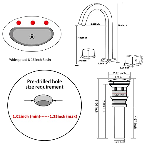 GGStudy Matte Black Widespread Bathroom Faucet 2 Handles 3 Holes 8 inch Widespread Bathroom Sink Faucet Black Matching with Pop Up Drain