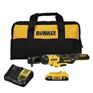 dewalt 20v max ratchet set, 3/8 inch, 70 lbs of torque, battery and storage bag included (dcf513d1)