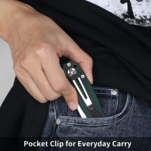 Outdoor Pocket Knife for Men with G10 Handle and 2.6-inch 8Cr13MoV Stainless Steel Blade, Portable Pocket Clip, Safety Liner Lock, Dark Green