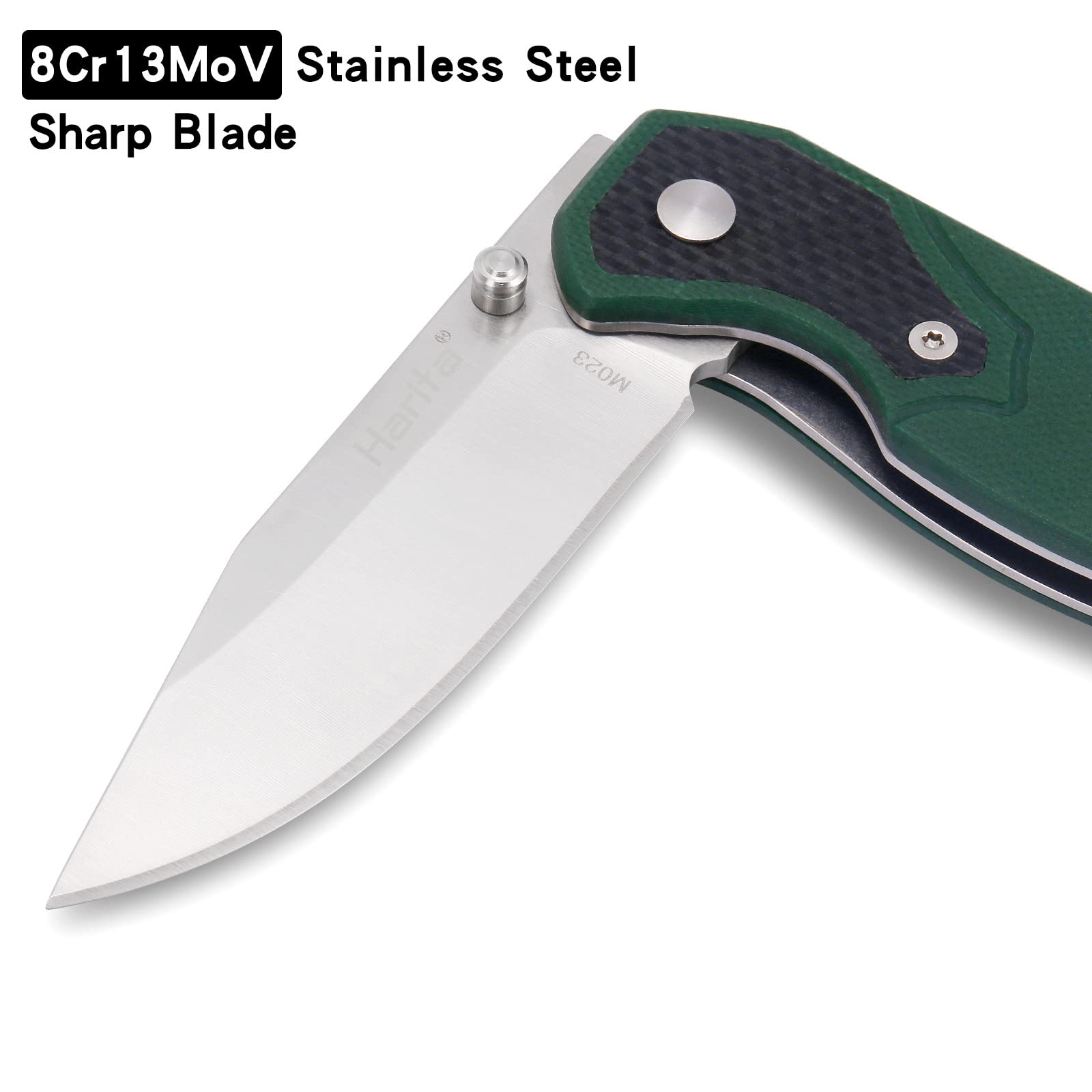 Outdoor Pocket Knife for Men with G10 Handle and 2.6-inch 8Cr13MoV Stainless Steel Blade, Portable Pocket Clip, Safety Liner Lock, Dark Green