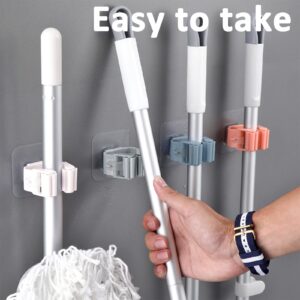 TACYKIBD 10PCS Broom Holder Wall Mount, Self Adhesive Mop and Broom Holder Wall Mount No Drilling Mop Holder, Anti-Slip Broom and Dustpan Hanger for Home Bathroom Kitchen Garden Garage (5 Colors)