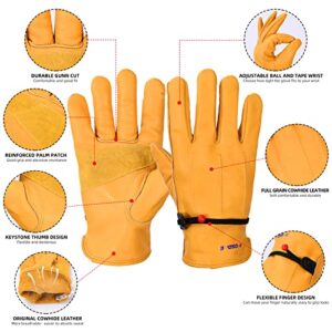 Cowhide Leather Work Gloves-HANDSOME PROTECTION with Leather Palm Patch/ Adjustable Wrist , Durable, Abrasion, Puncture and Cut Resistant Gardening Glove for Men Women Gold 1 Pair (Large, Golden) …