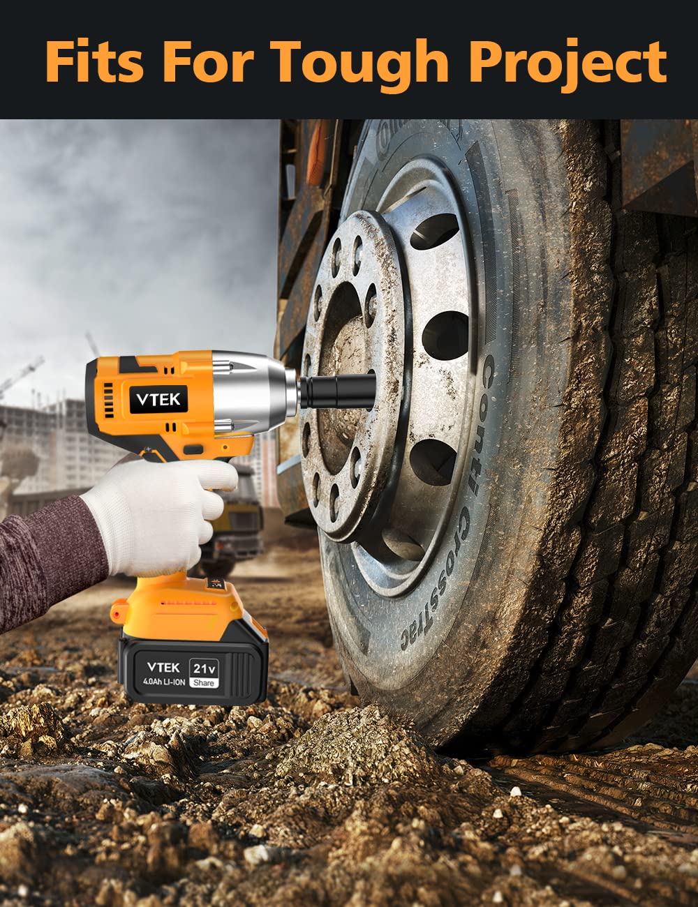 VTEK Brushless Impact Wrench 1/2 Inch Cordless Impact Wrench,Max Torque 700N.m Impact Gun 515 ft-lbs for Car Tiers