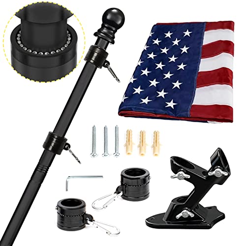 AIVIIN 6FT House Flag Pole Kit, Aluminum Bracket Wall Mounted for Residential Porch Garden Yard Truck Boat Commercial, Black