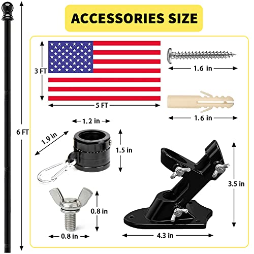 AIVIIN 6FT House Flag Pole Kit, Aluminum Bracket Wall Mounted for Residential Porch Garden Yard Truck Boat Commercial, Black