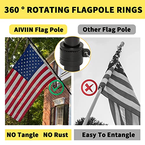 AIVIIN 6FT House Flag Pole Kit, Aluminum Bracket Wall Mounted for Residential Porch Garden Yard Truck Boat Commercial, Black