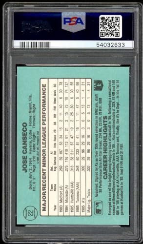 Jose Canseco Rookie Card 1986 Donruss The Rookies #22 PSA 9