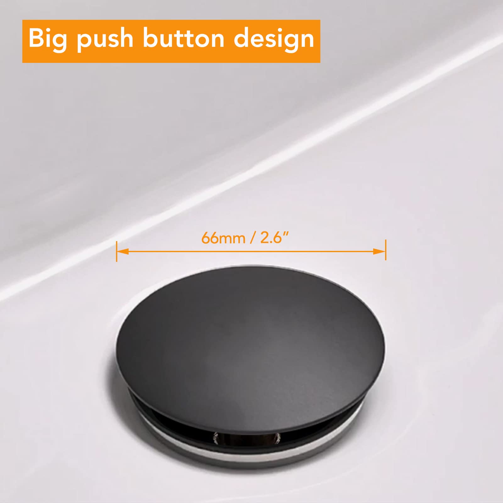 BESy Black Bathroom Sink Drain, Bathroom Faucet Vanity Sink Pop Up Drain Stopper with Overflow, Built-in Anti-Clogging Strainer, Matte Black