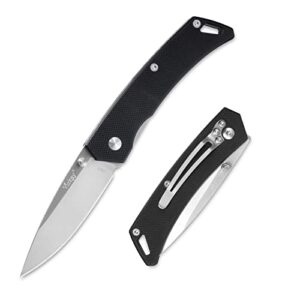 vickay pocket knife folding knife with non-skid g-10 handle, 2.7in 8cr13mov stainless steel blade, belt clip, lanyard hole - perfect for camping, hiking, and daily use