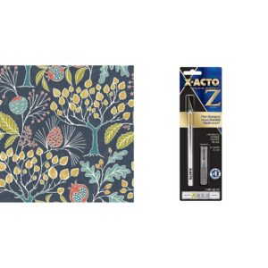 nuwallpaper nu3038 groovy garden navy peel & stick wallpaper, multicolor & x-acto no 1 precision knife | z-series, craft knife, with safety cap, 11 fine point blade, easy-change blade system