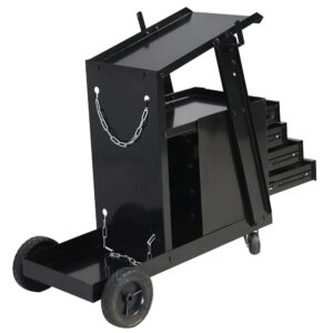 4 Drawer Cabinet Welding Welder Cart with 2 Safety Chains MIG TIG ARC Plasma Cutter Tank Storage, Black, 28'' x 15'' x 28'' (L x W x H)