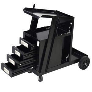 4 Drawer Cabinet Welding Welder Cart with 2 Safety Chains MIG TIG ARC Plasma Cutter Tank Storage, Black, 28'' x 15'' x 28'' (L x W x H)