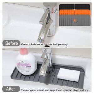 2023 Upgrade Version Kitchen Sink Splash Guard, Silicone Faucet Handle Drip Catcher Tray, Kitchen Faucet Mat with Towel, Sink Protectors for RV,Bathroom, Kitchen Sink Accessories,Black+Orange+Grey 3PC