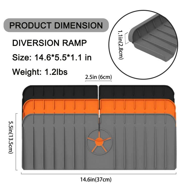 2023 Upgrade Version Kitchen Sink Splash Guard, Silicone Faucet Handle Drip Catcher Tray, Kitchen Faucet Mat with Towel, Sink Protectors for RV,Bathroom, Kitchen Sink Accessories,Black+Orange+Grey 3PC