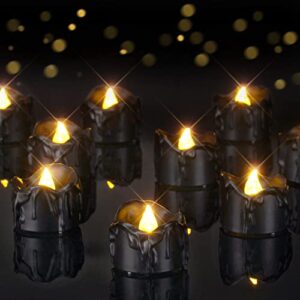 homemory 24-pack melting black candles battery operated tea lights, halloween flameless flickering candles, ideal for holiday decor, theme party, dia 1-2/5" x h 1-1/4''
