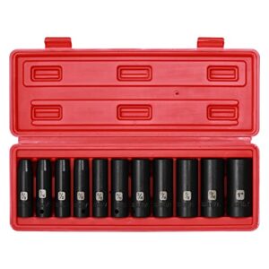 mayouko 1/2" drive deep impact sae socket set, cr-v, 6 point, 11 pieces, 3/8-inch to 1-inch