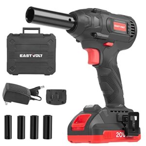 eastvolt 20v cordless impact wrench, 250ft-lbs high torque brushless wrench kit 2600 rpm, battery impact driver with fast charger, led light, 4 sockets, belt clip and storage box