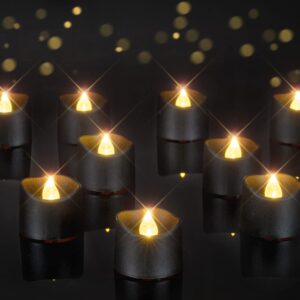 homemory black tea lights candles battery operated, 12-pack flameless votive candles, 200+hours flickering led candles colored tealights candles for halloween, holiday decor, theme party, table decor