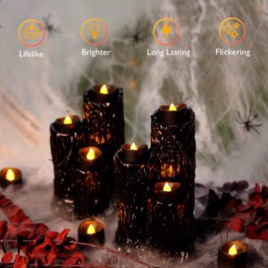 Homemory Black Tea Lights Candles Battery Operated, 12-Pack Flameless Votive Candles, 200+Hours Flickering LED Candles Colored Tealights Candles for Halloween, Holiday Decor, Theme Party, Table Decor