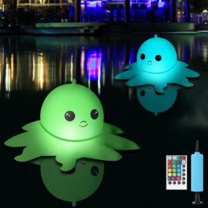 Skcoipsra Floating Pool Lights, Solar Powered Octopus 2 PCS, 16 Color Waterproof Inflatable Floating Lights, with Remote Control, for Pool, Wedding, Party, Patio, Backyard, Valentine's Day Decor