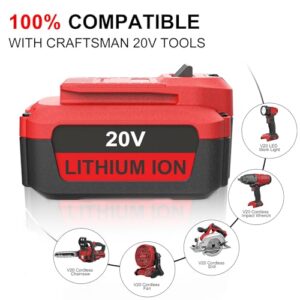 Bakipante 2Pack 20V 6.0Ah Lithium Battery Replacement for Craftsman CMCB202 CMCB204 CMCB0206 and CMCB104 Charger Replacement for Craftsman Compatible with V20 Tools