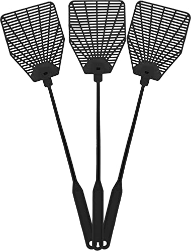 OFXDD Rubber Fly Swatter, Long Fly Swatter Pack, Fly Swatter Heavy Duty (3 Pack) (Black)