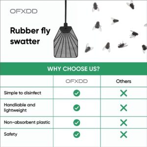 OFXDD Rubber Fly Swatter, Long Fly Swatter Pack, Fly Swatter Heavy Duty (3 Pack) (Black)