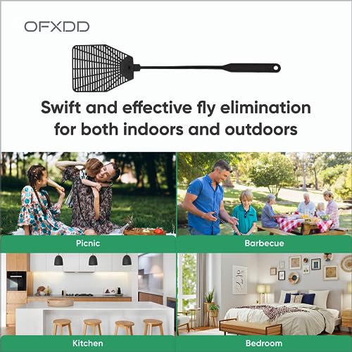 OFXDD Rubber Fly Swatter, Long Fly Swatter Pack, Fly Swatter Heavy Duty (3 Pack) (Black)