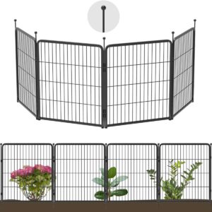 fxw decorative garden metal fence temporary animal barrier for yard, 4 panels, 9'(l)×32"(h), black