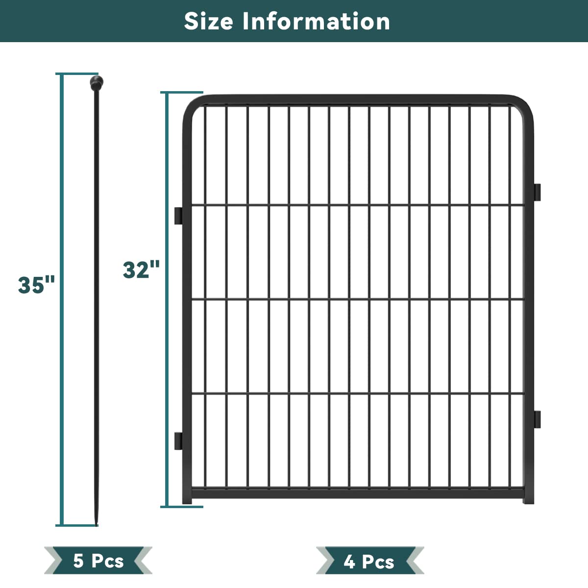 FXW Decorative Garden Metal Fence Temporary Animal Barrier for Yard, 4 Panels, 9'(L)×32"(H), Black