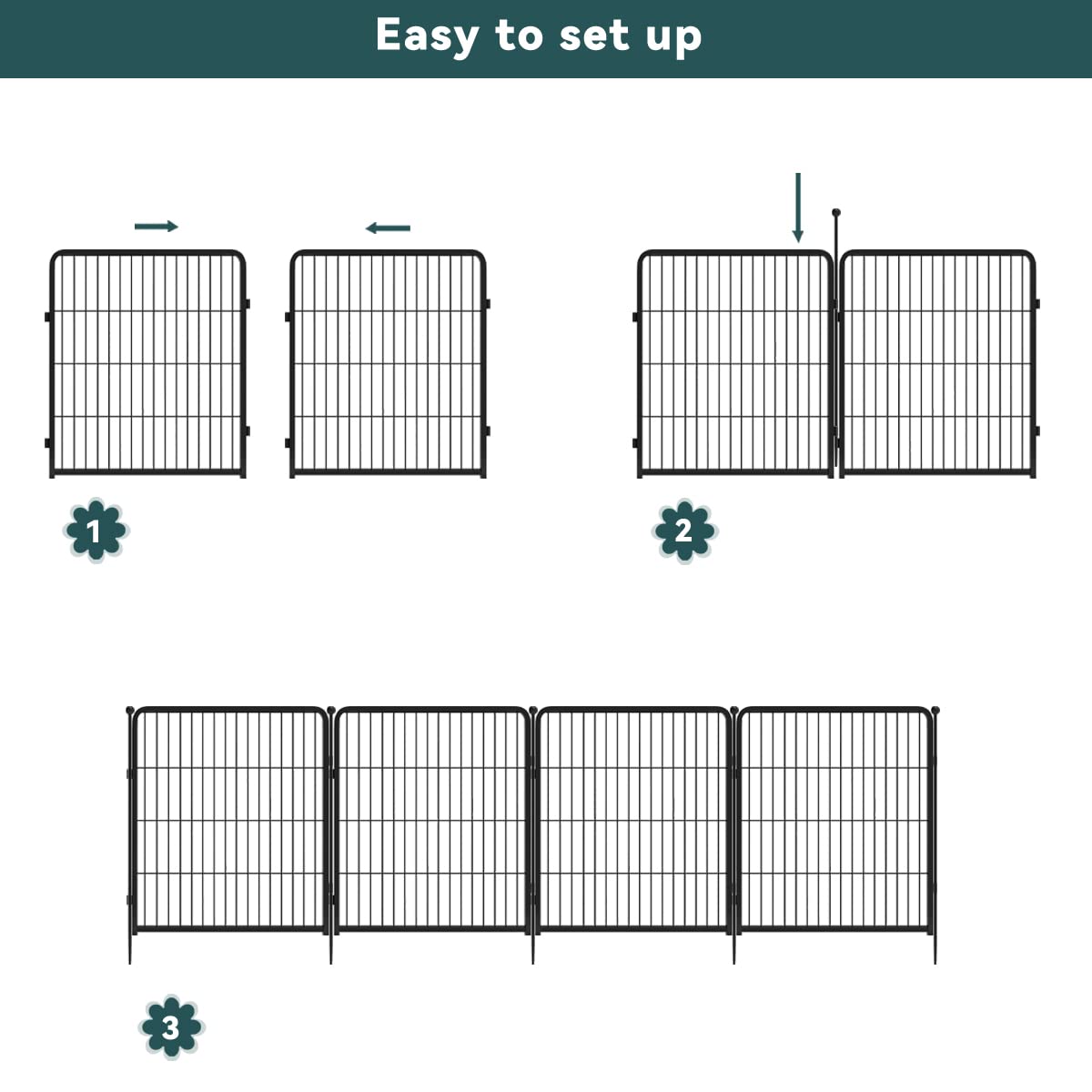 FXW Decorative Garden Metal Fence Temporary Animal Barrier for Yard, 4 Panels, 9'(L)×32"(H), Black