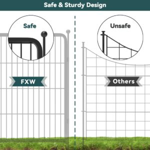 FXW Decorative Garden Metal Fence Temporary Animal Barrier for Yard, 4 Panels, 9'(L)×32"(H), Black