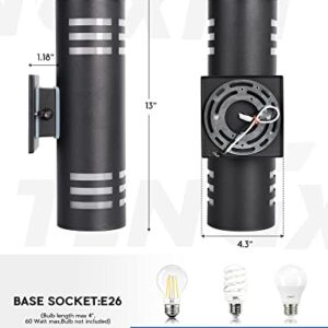 TENGXIN Outdoor Wall Light,Dusk to Dawn Modern Outdoor Wall Sconce with Stainless Steel Cylinder, Black Finish Wall Mount Light,E26 Socket,IP65 Waterproof,UL Listed.