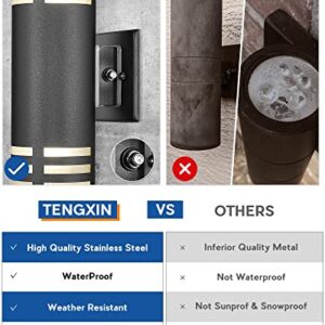 TENGXIN Outdoor Wall Light,Dusk to Dawn Modern Outdoor Wall Sconce with Stainless Steel Cylinder, Black Finish Wall Mount Light,E26 Socket,IP65 Waterproof,UL Listed.