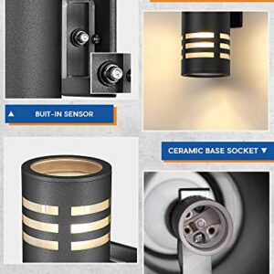 TENGXIN Outdoor Wall Light,Dusk to Dawn Modern Outdoor Wall Sconce with Stainless Steel Cylinder, Black Finish Wall Mount Light,E26 Socket,IP65 Waterproof,UL Listed.