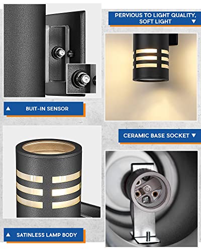 TENGXIN Outdoor Wall Light,Dusk to Dawn Modern Outdoor Wall Sconce with Stainless Steel Cylinder, Black Finish Wall Mount Light,E26 Socket,IP65 Waterproof,UL Listed.