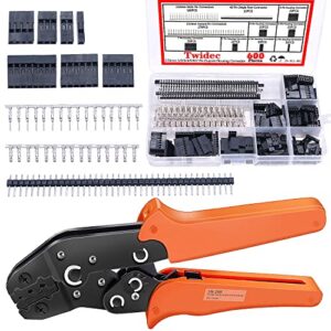 twidec/600pcs 2.54mm dupont connector kit 1/2/3/4/5/6/7 pin housing connector with 2.54 male and female dupont terminals connectors and wire terminal crimping pliers dupont crimping tools