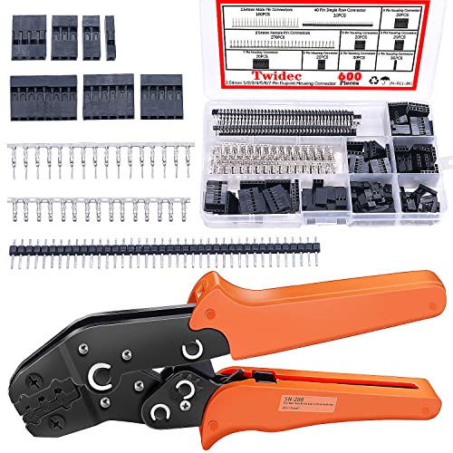 Twidec/600PCS 2.54mm dupont connector kit 1/2/3/4/5/6/7 Pin Housing Connector With 2.54 Male and Female Dupont Terminals Connectors And Wire Terminal Crimping Pliers Dupont Crimping Tools