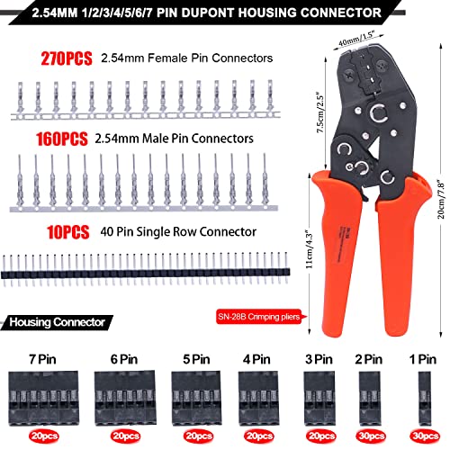 Twidec/600PCS 2.54mm dupont connector kit 1/2/3/4/5/6/7 Pin Housing Connector With 2.54 Male and Female Dupont Terminals Connectors And Wire Terminal Crimping Pliers Dupont Crimping Tools