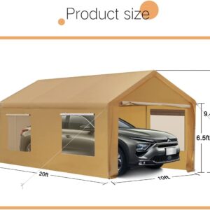 Carport Canopy 10x20 Heavy Duty Car Canopy with Removable Sidewalls Portable Carport Garage Tent Boat Shelter Market Stall, with 4 Windows Yellow