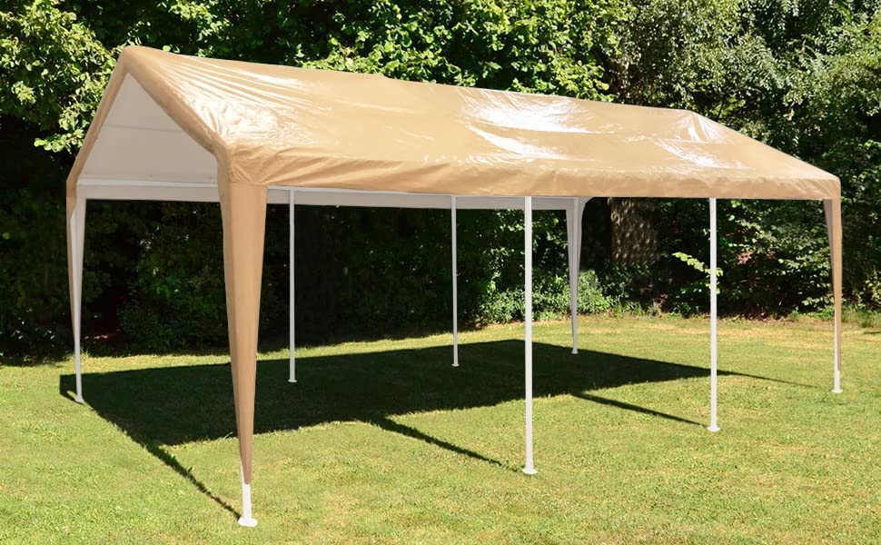 Carport Canopy 10x20 Heavy Duty Car Canopy with Removable Sidewalls Portable Carport Garage Tent Boat Shelter Market Stall, with 4 Windows Yellow