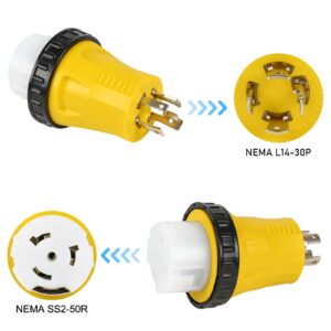 HDWS NEMA L14-30P to NEMA SS2-50R Power Adapter, 30 Amp L14-30P Male Plug to SS2-50R Twist Locking Female Receptacle, for RV Camper Generator Marine Power