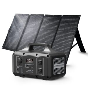 solar generator 1021wh,portable power station 1000w and 1x120w solar panel electric with 2x110v/1000w ac outlets,solar power generator with lithium battery pack for outdoor rv/van camping,overlanding