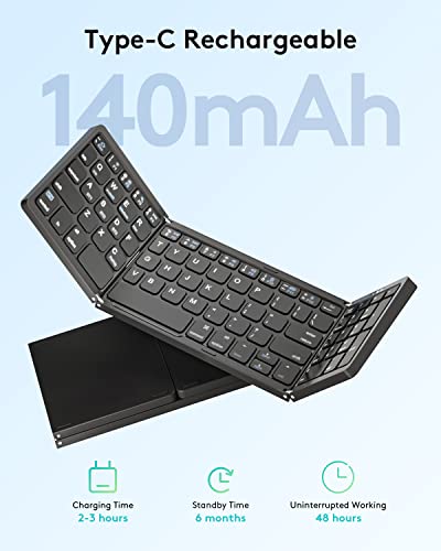 Samsers Multi-Device Foldable Bluetooth Keyboard with Numeric Keypad Rechargeable Wireless Keyboard (BT5.1 x 3) with Holder, Portable Pocket Folding Keyboard for iOS Android Windows Mac OS - Black